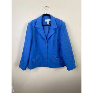 Sag Harbor Woman Blue Textured Blazer Size 20W Cotton Blend Button Front Jacket